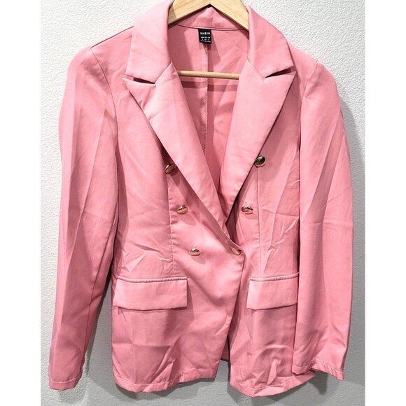 Shein Pink Double-Breasted Blazer with Gold Tone Buttons Size S - Picture 1 of 9